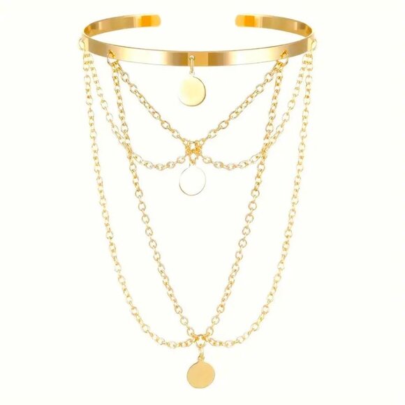 Upper Arm Chain Cuff Bracelet Dangle Boho Armlet Gypsy Egyptian Goddess Greek - Picture 2 of 2